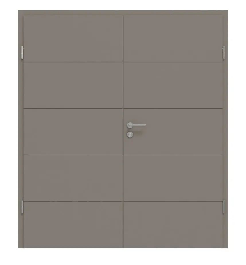 Widok frontowy Signum 15 Basic lakier taupe (kolor ciemnoszaro-brązowy) RAL 7048, drzwi dwuskrzydłowe z ościeżnicą – Huga