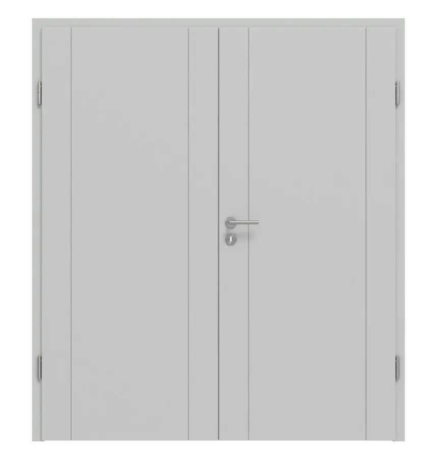 Widok frontowy drzwi dwuskrzydłowych Groove 16 DesignLine, lakier szary RAL 7035, z ościeżnicą - Hörmann