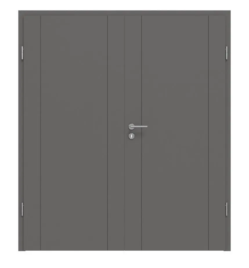 Widok frontowy drzwi dwuskrzydłowych Huga Signum 16 Hygge szary RAL 7037 Lack Concept z ościeżnicą