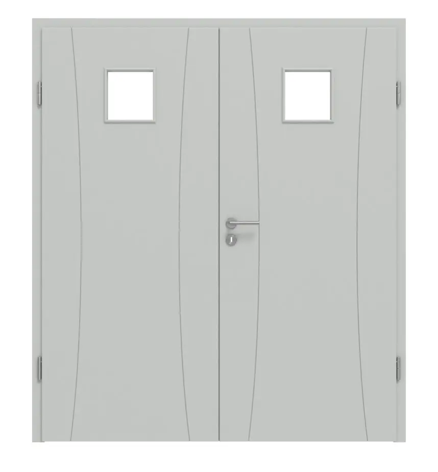 HÖRMANN Drzwi dwuskrzydłowe Groove 20, lakier szary RAL 7035, DesignLine z przeszkleniem LA 14 z ościeżnicą