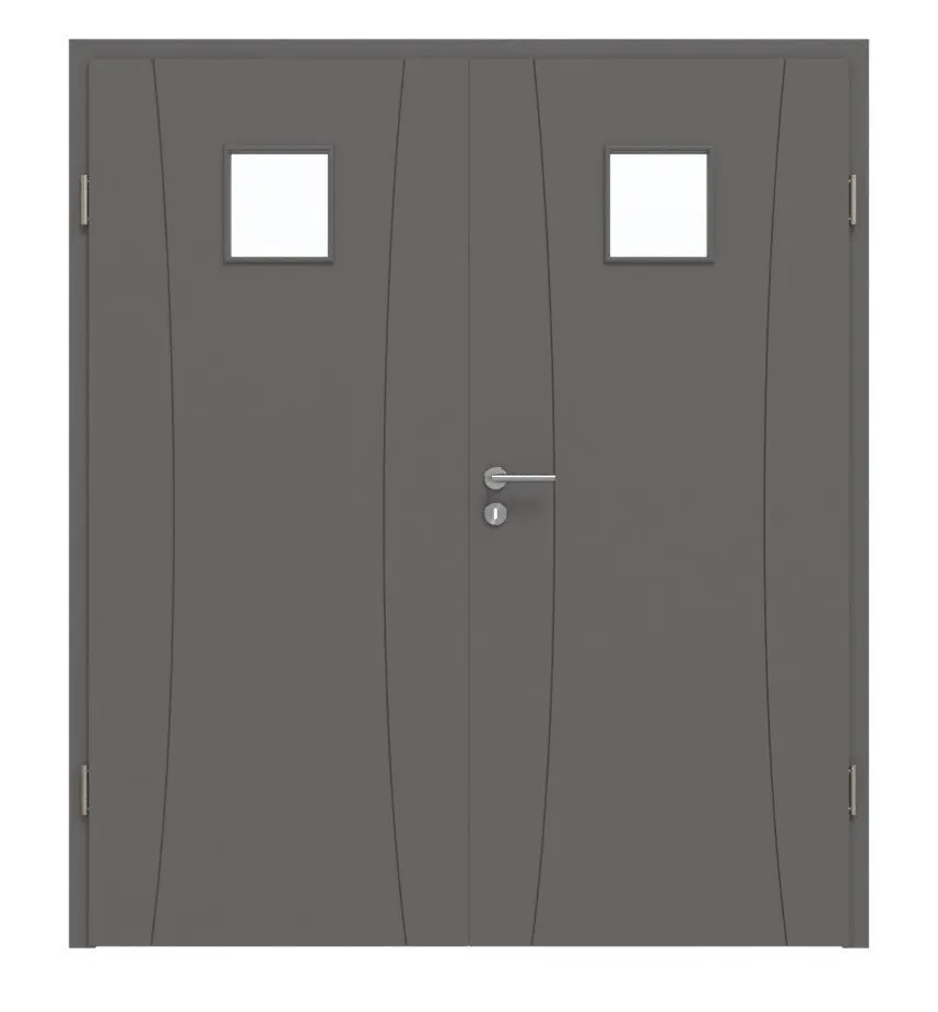 HÖRMANN Drzwi dwuskrzydłowe Groove 20, lakier popielaty RAL 7037, DesignLine, z przeszkleniem LA 14 z ościeżnicą