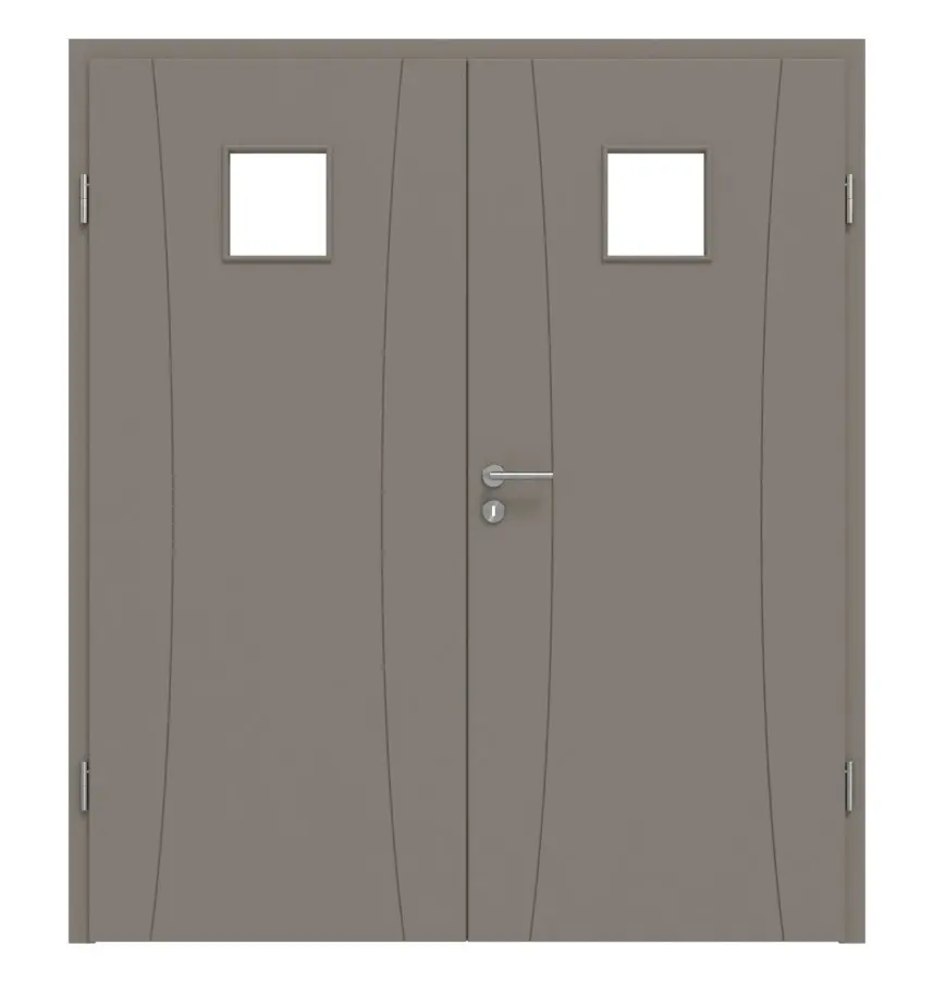 HÖRMANN Drzwi dwuskrzydłowe Groove 20, lakier taupe RAL 7048, DesignLine, z przeszkleniem LA 14 z ościeżnicą