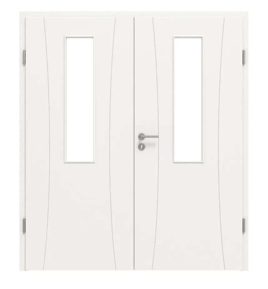 HÖRMANN drzwi dwuskrzydłowe Groove 20 biały lakier DesignLine z przeszkleniem 4 LA na środku z ościeżnicą