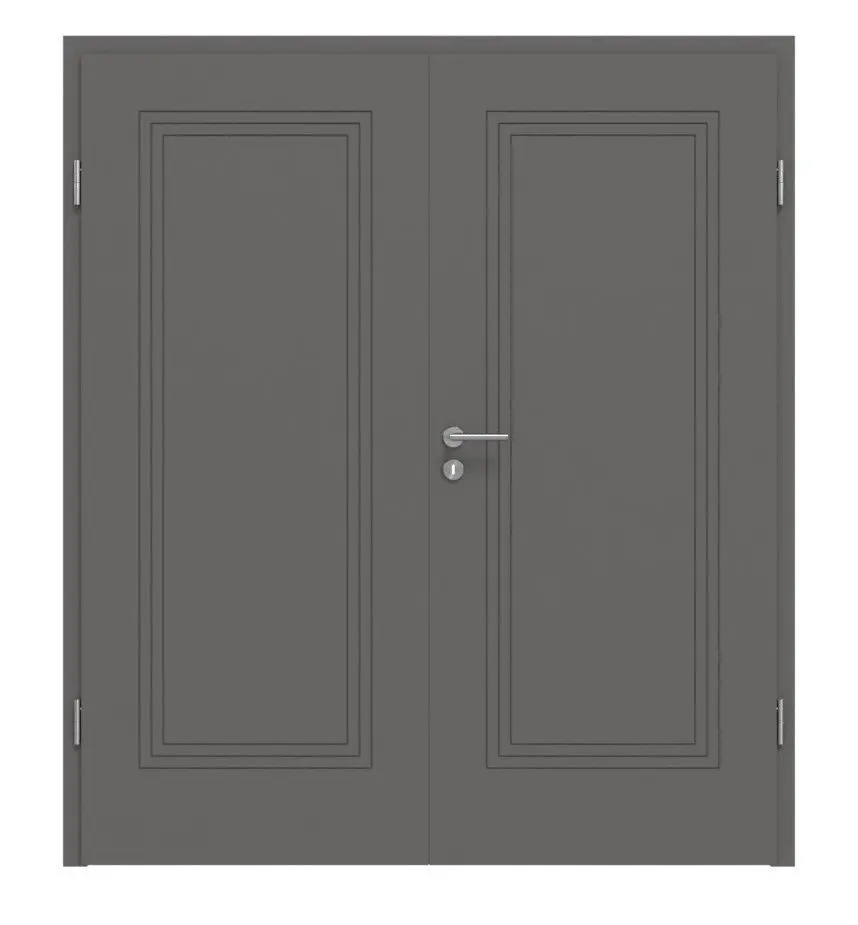Widok frontowy drzwi dwuskrzydłowych Huga Signum 21 Hygge szary RAL 7037 Lack Concept z ościeżnicą