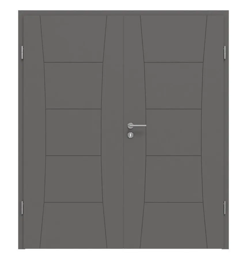 Widok frontowy drzwi dwuskrzydłowych Huga Signum 22 Hygge szary RAL 7037 Lack Concept z ościeżnicą