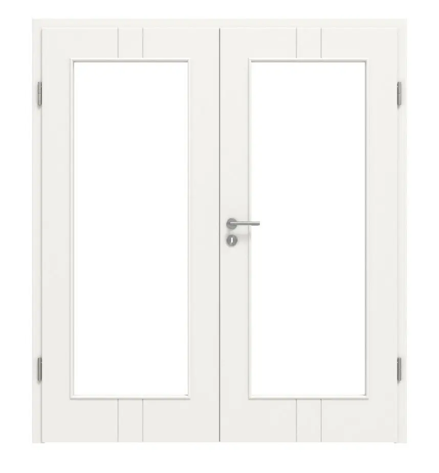 HÖRMANN drzwi dwuskrzydłowe Groove 23 biały lakier DesignLine z przeszkleniem LA 8 z ościeżnicą