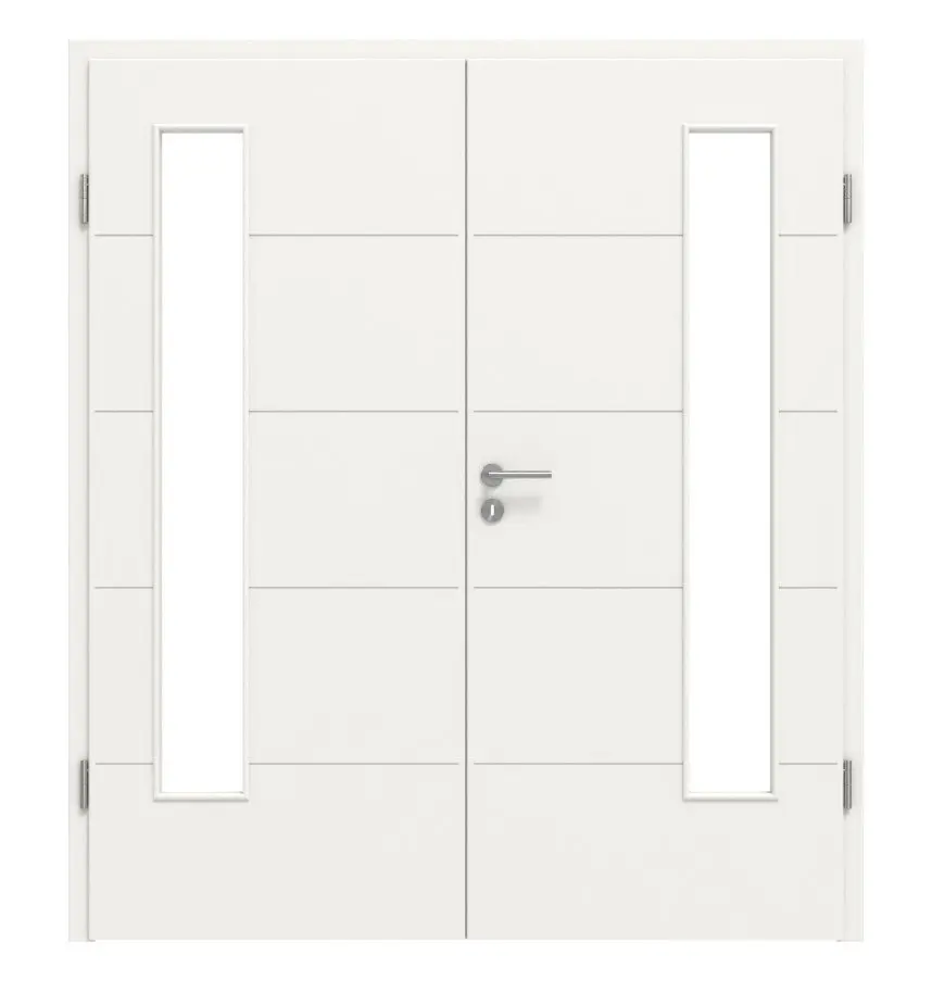 HÖRMANN Drzwi dwuskrzydłowe Groove 27 biały lakier DesignLine z przeszkleniem LA 24 po stronie zawiasów z ościeżnicą