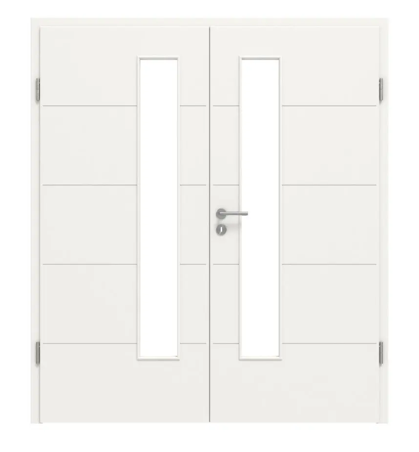 HÖRMANN Drzwi dwuskrzydłowe Groove 27 biały lakier DesignLine z przeszkleniem LA 24 po stronie zamka z ościeżnicą