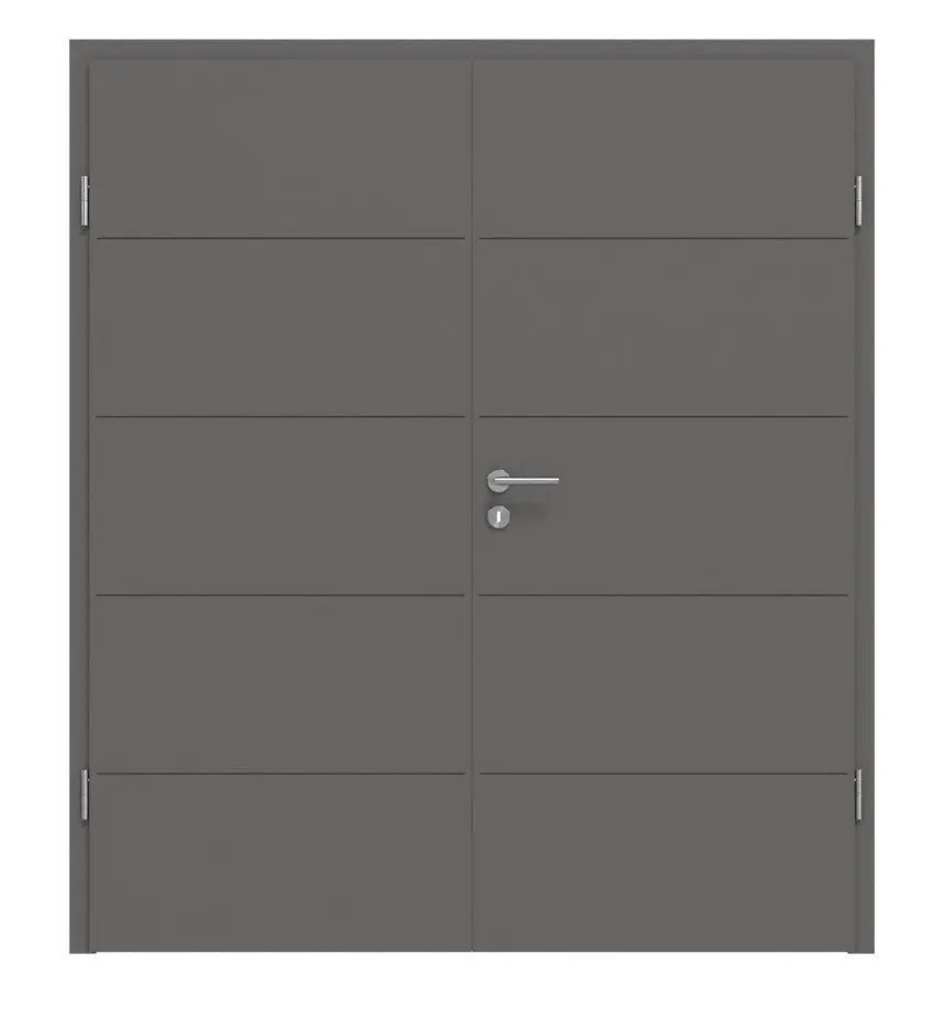 Widok frontowy drzwi dwuskrzydłowych Huga Signum 27 Hygge szary RAL 7037 Lack Concept z ościeżnicą