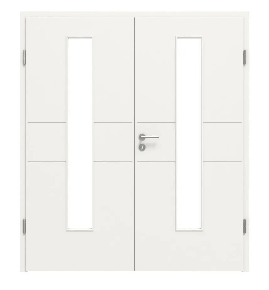 HÖRMANN Drzwi dwuskrzydłowe Groove 29 biały lakier DesignLine z przeszkleniem LA 24 na środku z ościeżnicą