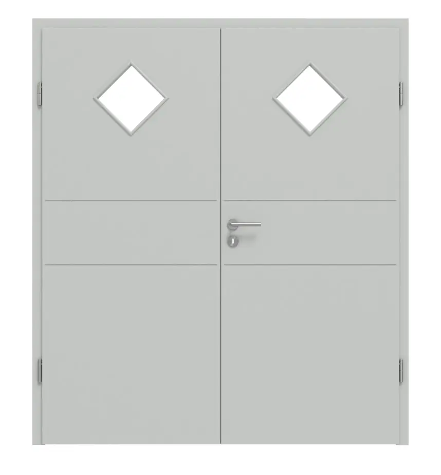 HÖRMANN Drzwi dwuskrzydłowe Groove 29 szare RAL 7035 lakier DesignLine z przeszkleniem LA 6 z ościeżnicą