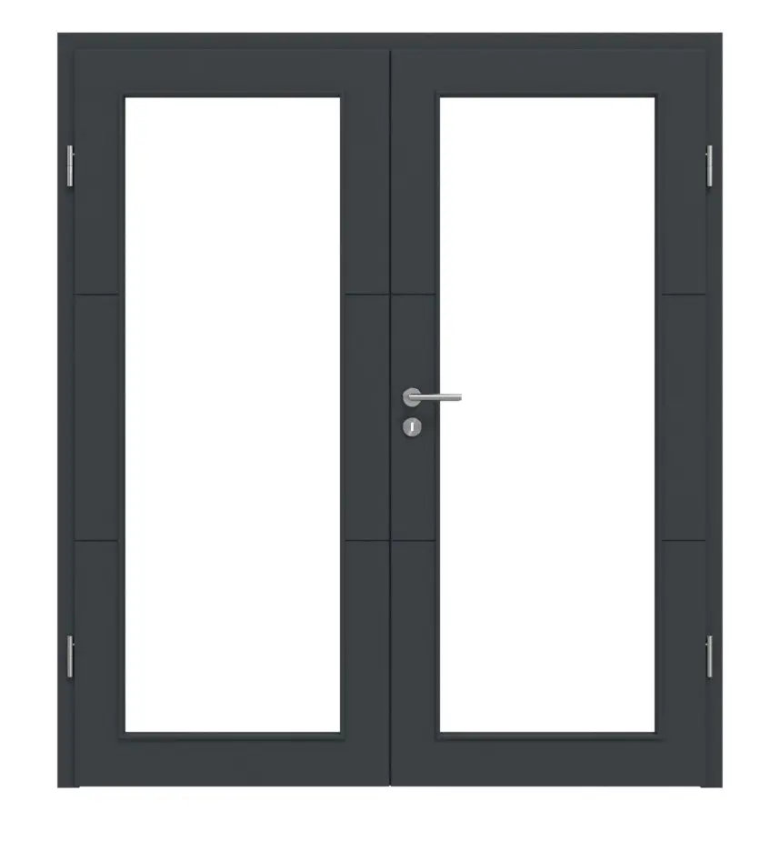 HÖRMANN Drzwi dwuskrzydłowe Groove 31 antracytowe szare lakier DesignLine z przeszkleniem LA 27 z ościeżnicą