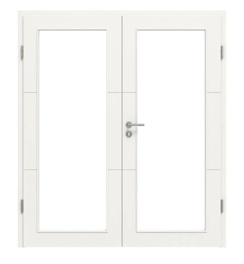 HÖRMANN drzwi dwuskrzydłowe Groove 31 biały lakier DesignLine z przeszkleniem LA 27 i ościeżnicą