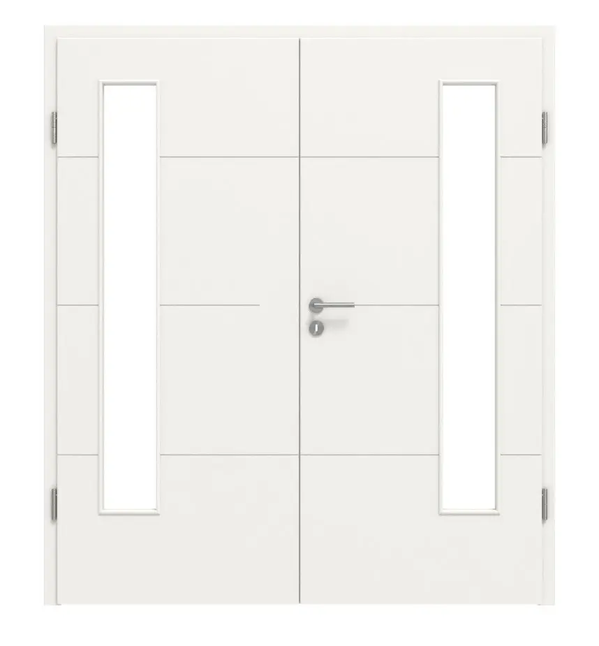 HÖRMANN drzwi dwuskrzydłowe Groove 34 biały lakier DesignLine z przeszkleniem LA 24 po stronie zawiasów z ościeżnicą