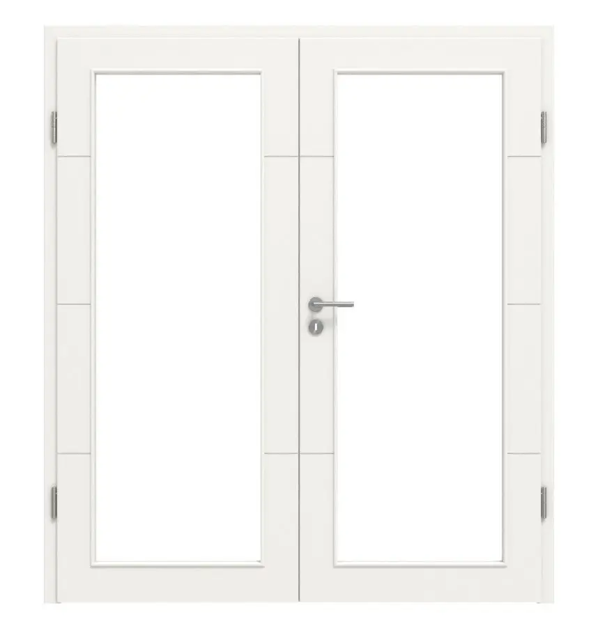 HÖRMANN Drzwi dwuskrzydłowe Groove 34 biały lakier DesignLine z przeszkleniem LA 27 z ościeżnicą