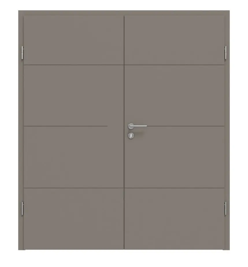 Widok frontowy Signum 34 Basic lakier taupe (kolor ciemnoszaro-brązowy) RAL 7048 drzwi dwuskrzydłowe z ościeżnicą - Huga