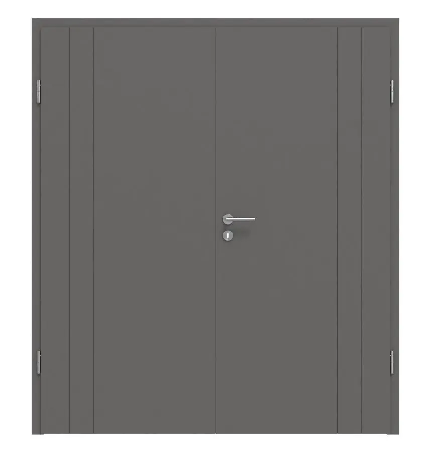 Widok frontowy drzwi dwuskrzydłowych Huga Signum 39 Hygge szary RAL 7037 Lack Concept z ościeżnicą