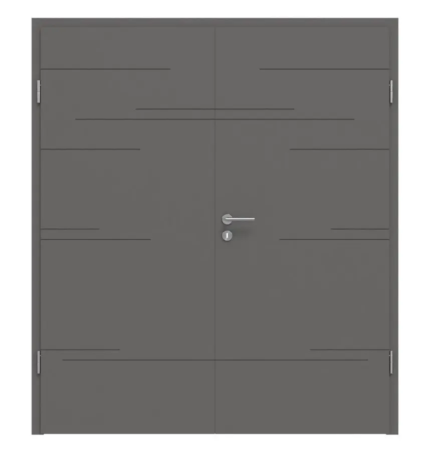 Widok frontowy Huga drzwi dwuskrzydłowe Signum 50 Hygge szary RAL 7037 Lack Concept z ościeżnicą