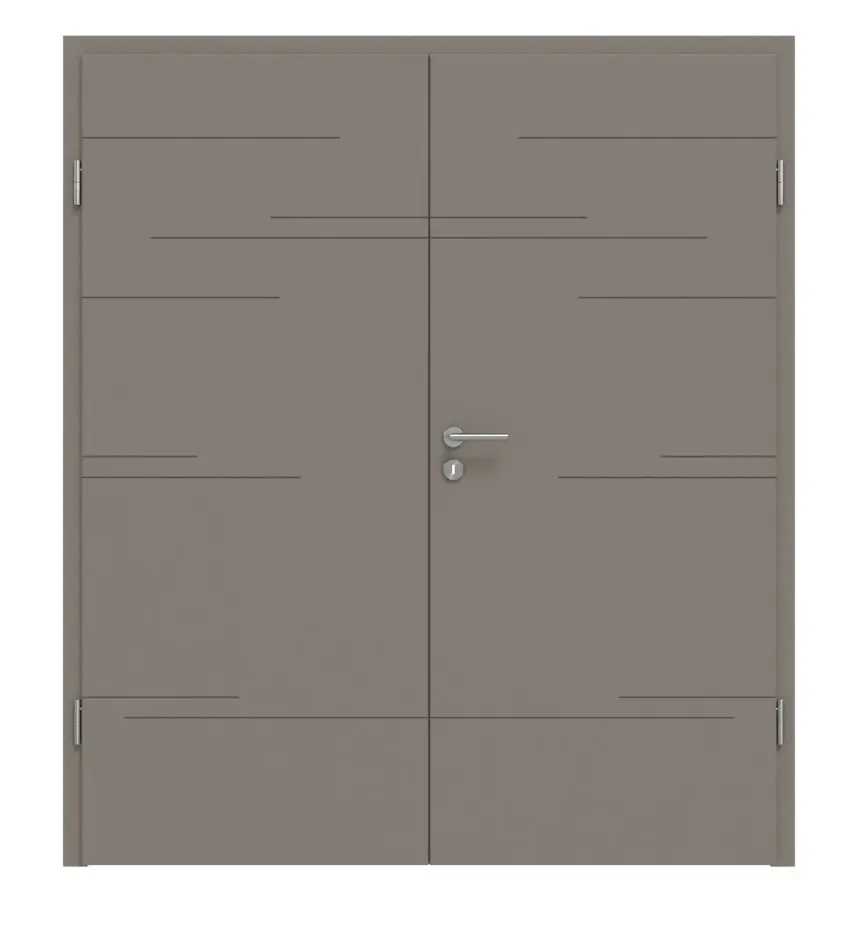 Widok frontowy Signum 50 Basic lakier taupe (kolor ciemnoszaro-brązowy) RAL 7048 drzwi dwuskrzydłowe z ościeżnicą - Huga