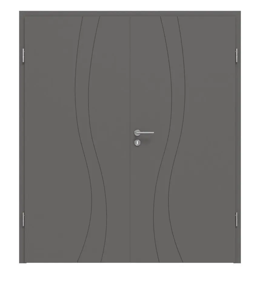 Widok frontowy marki Huga drzwi dwuskrzydłowe Signum 51 Hygge szary RAL 7037 Lack Concept z ościeżnicą