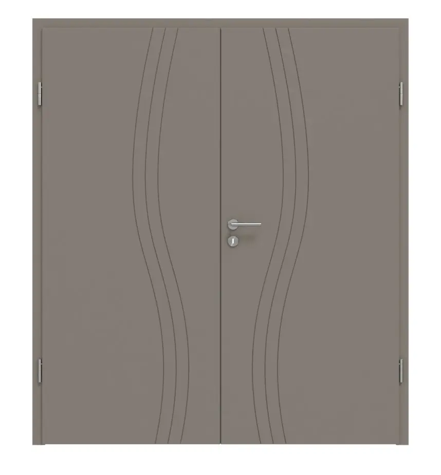 Widok frontowy Signum 53 Basic lakier taupe (kolor ciemnoszaro-brązowy) RAL 7048 drzwi dwuskrzydłowe z ościeżnicą - Huga