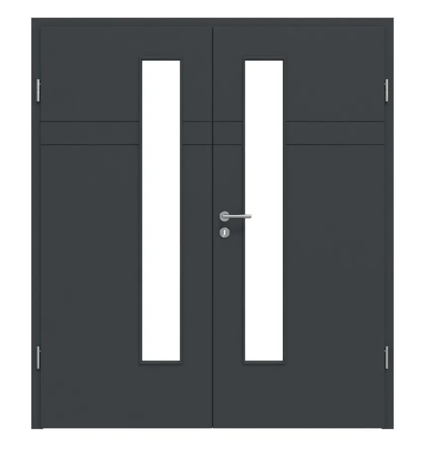 HÖRMANN Drzwi dwuskrzydłowe Groove 78 antracytowe szare lakier DesignLine z przeszkleniem LA 24 po stronie zamka z ościeżnicą