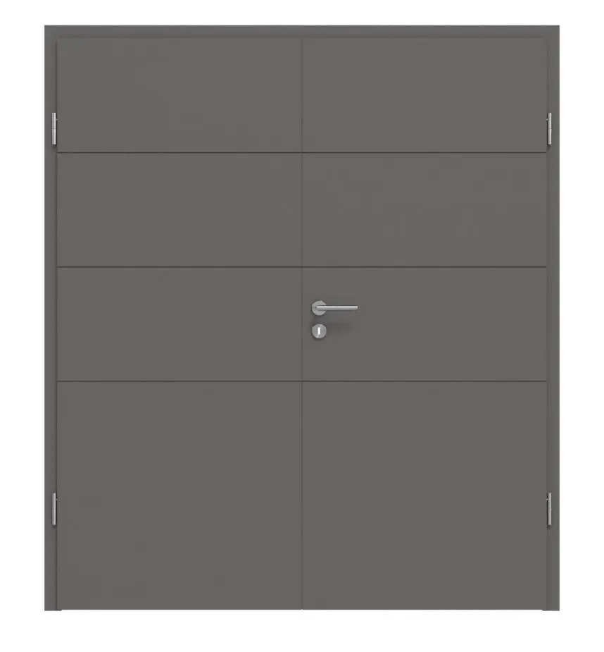 HÖRMANN Drzwi dwuskrzydłowe Groove 93 szary pył RAL 7037 lakier DesignLine z ościeżnicą