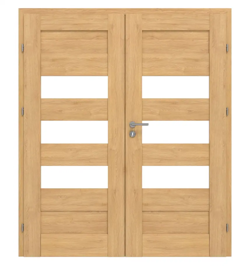 Widok frontowy drzwi dwuskrzydłowych CLASSEN Havana M6 dąb olejowany 3D Look z przeszkleniem wraz z ościeżnicą.