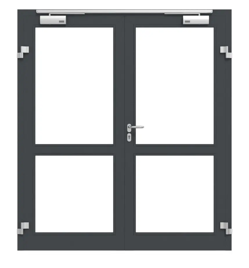 Zestaw drzwi wewnętrznych HÖRMANN, 2-skrzydłowy Drzwi ramowe aluminiowe z funkcją przeciwpożarową HE 321 z przeszkleniem LA-02 wraz z ościeżnicą blokową
