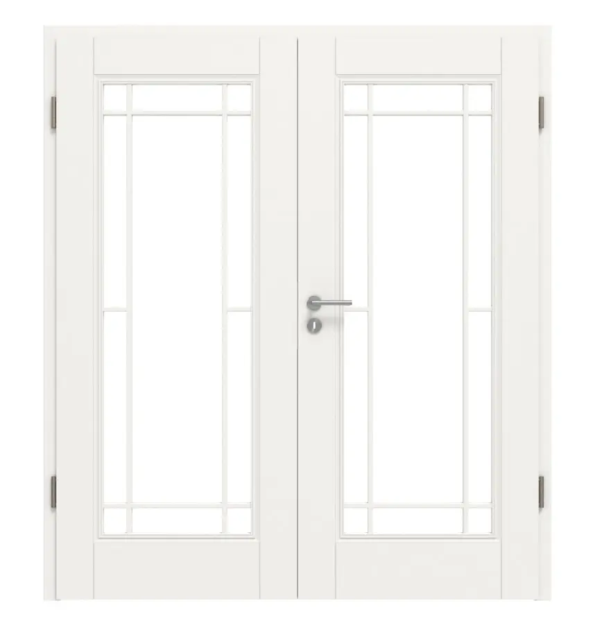 Widok frontowy Kontur 1 LA Lugano klasyczny biały lakier drzwi dwuskrzydłowe z ościeżnicą - Huga