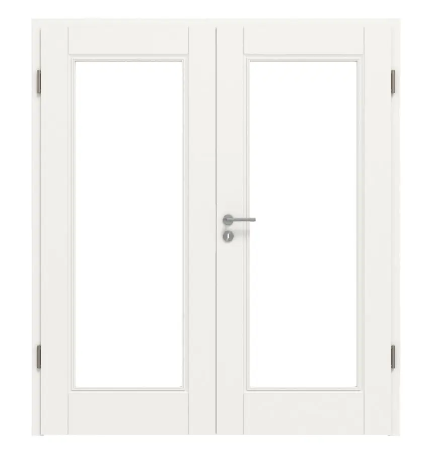 Widok frontowy Kontur 1 LA klasyczny biały lakier drzwi dwuskrzydłowe z ościeżnicą - Huga