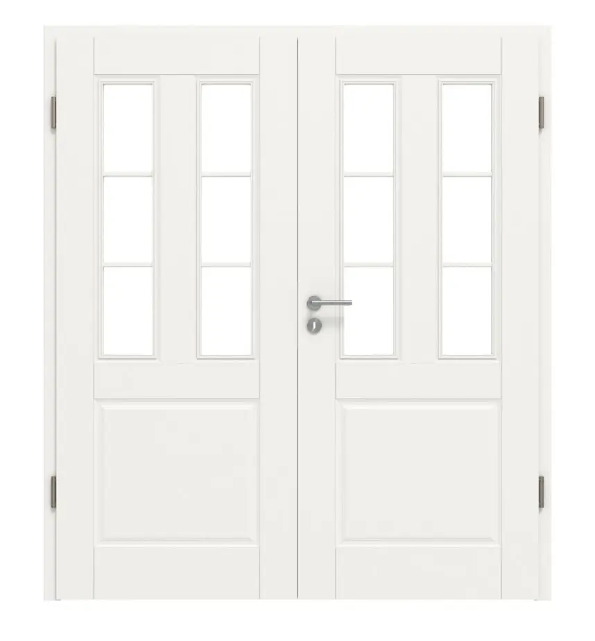 Widok frontowy Kontur 3 LA szpros 1/3 klasyczny biały lakier drzwi dwuskrzydłowe z ościeżnicą - Huga