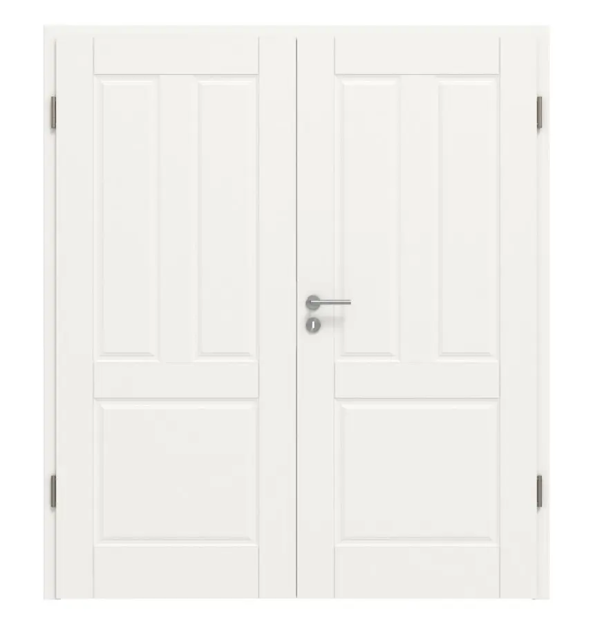 Widok frontowy drzwi dwuskrzydłowych Kontur 3 klasyczny biały lakier z ościeżnicą - Huga
