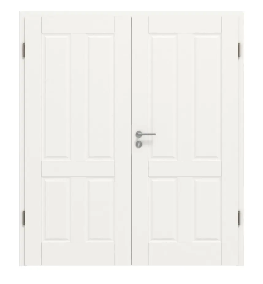 Widok frontowy modelu Kontur 4 klasyczny biały lakier drzwi dwuskrzydłowe z ościeżnicą - Huga