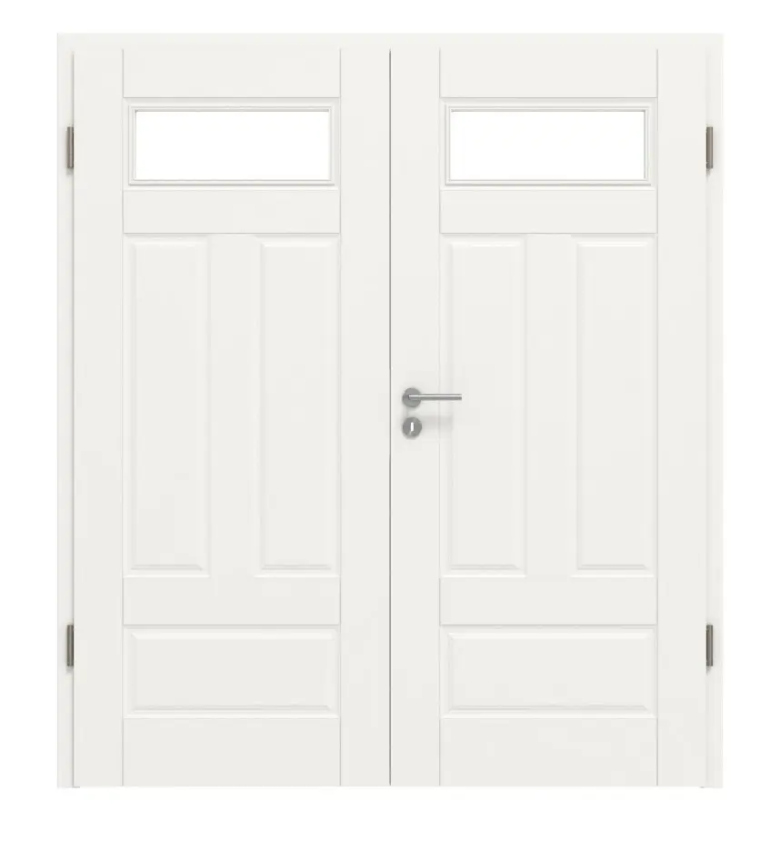 Widok frontowy Kontur 5 LA 1 klasyczny biały lakier drzwi dwuskrzydłowe z ościeżnicą - Huga