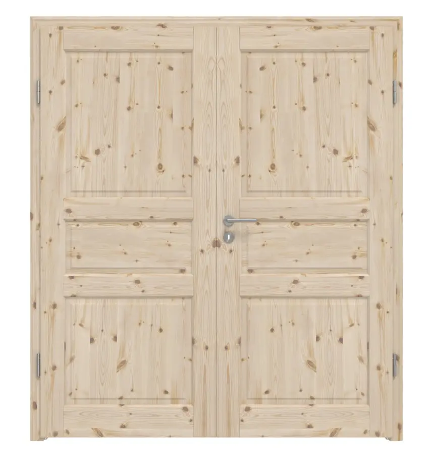 Widok frontowy typu 6002-03 sosna drewno lite drzwi dwuskrzydłowe z ościeżnicą - Radex