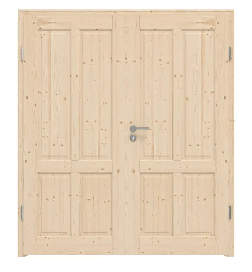 Widok frontowy modelu Typ 6002-04 Świerk drewno lite drzwi dwuskrzydłowe w tym ościeżnica - Radex