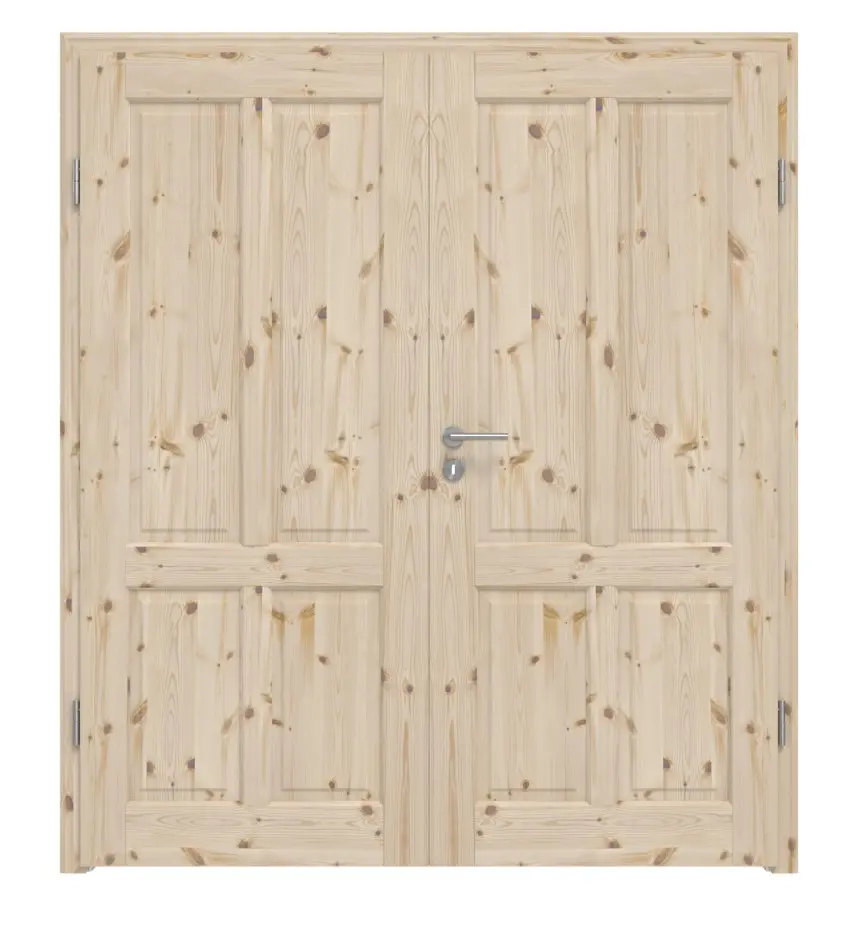 Widok frontowy modelu Typ 6002-04, sosna, drewno lite, drzwi dwuskrzydłowe z ościeżnicą - Radex