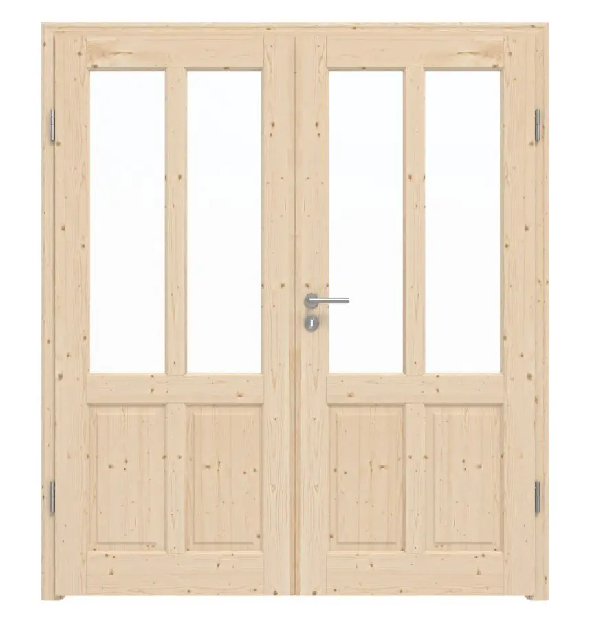 Widok frontowy typu 6002-04-LA2 Świerk drewno lite drzwi dwuskrzydłowe z ościeżnicą - Radex