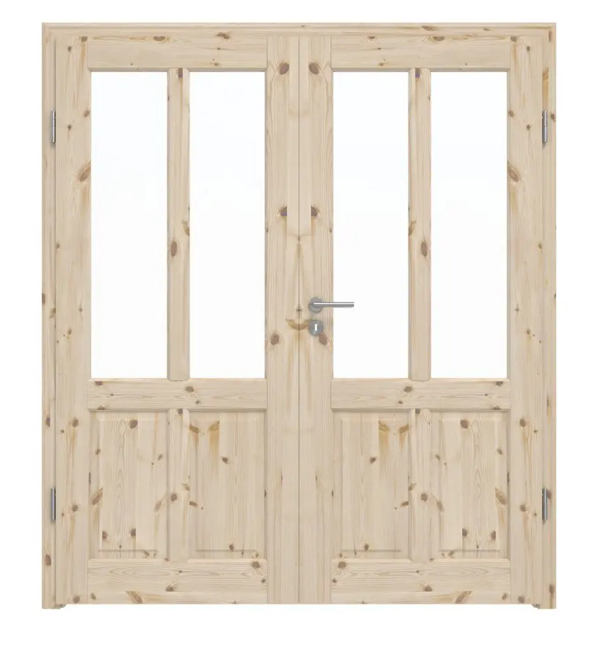 Widok frontowy modelu Typ 6002-04-LA2 sosna drewno lite drzwi dwuskrzydłowe z ościeżnicą - Radex