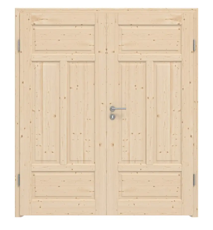 Widok frontowy typu 6002/04N Świerk drewno lite drzwi dwuskrzydłowe wraz z ościeżnicą - Radex