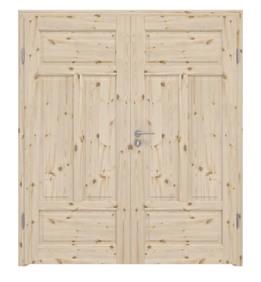 Widok frontowy modelu Typ 6002-04N sosna drewno lite drzwi dwuskrzydłowe z ościeżnicą - Radex