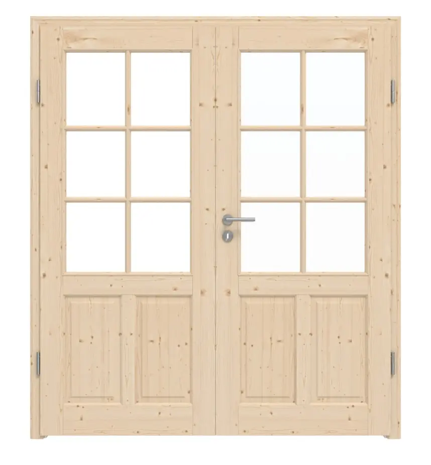 Widok frontowy typu 6002-04-SP6 Świerk drewno lite drzwi dwuskrzydłowe z ościeżnicą - Radex
