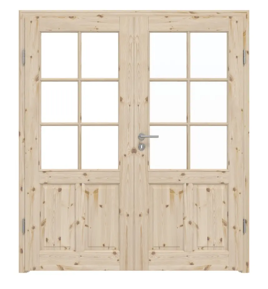 Widok frontowy typu 6002-04-SP6, sosna, drewno lite, drzwi dwuskrzydłowe z ościeżnicą - Radex