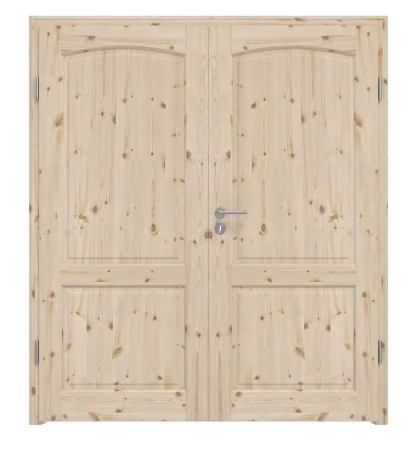 Widok frontowy typu 6002-B, sosna, drewno lite, drzwi dwuskrzydłowe z ościeżnicą - Radex