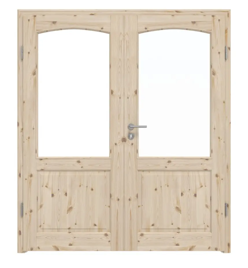 Widok frontowy typu 6002-B-LA sosna drewno lite drzwi dwuskrzydłowe z ościeżnicą - Radex