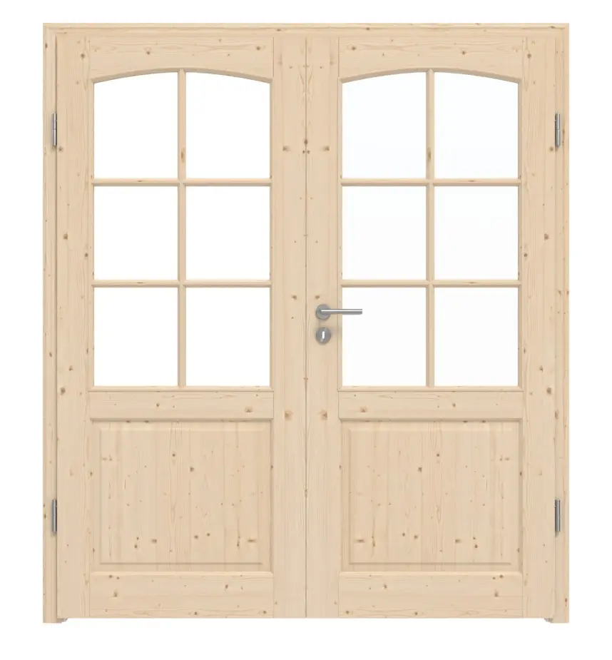 Widok frontowy typu 6002-B-LA SPR 62 Świerk drewno lite drzwi dwuskrzydłowe wraz z ościeżnicą - Radex