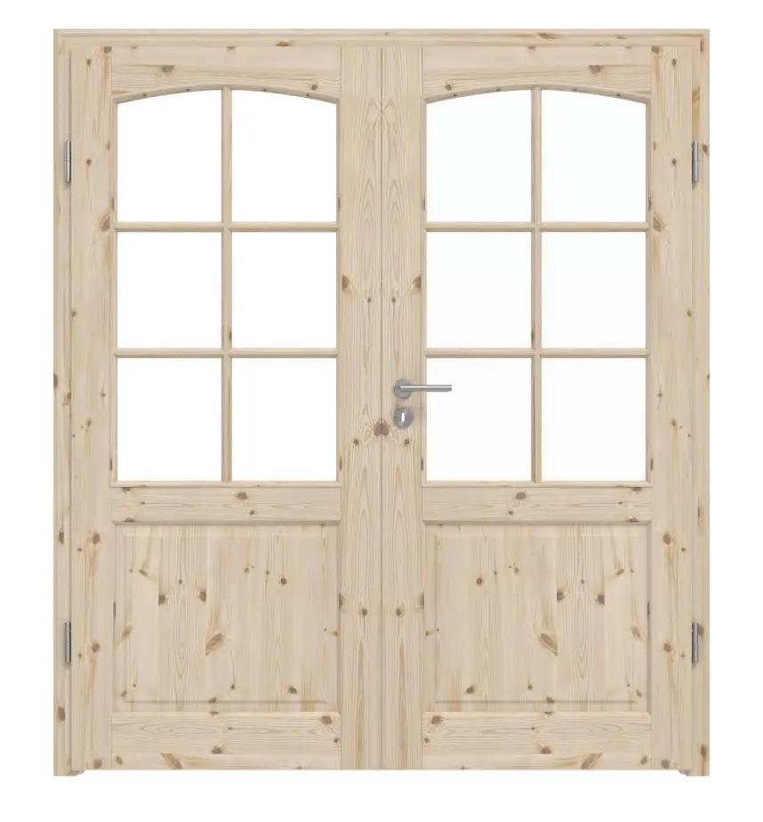 Widok frontowy modelu Typ 6002-B-LA SPR 62 sosna drewno lite drzwi dwuskrzydłowe wraz z ościeżnicą - Radex