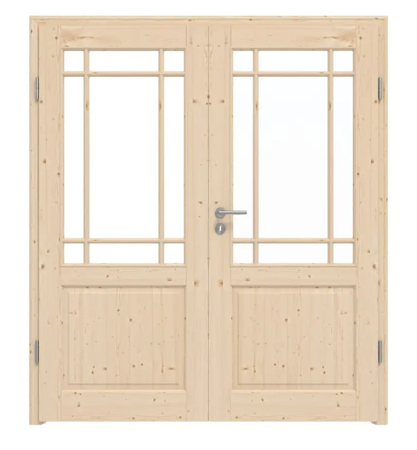 Widok frontowy typu 6002-LA SPR 62/R Świerk drewno lite drzwi dwuskrzydłowe z ościeżnicą - Radex