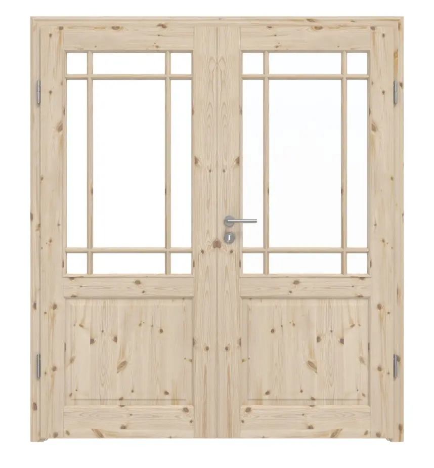 Widok frontowy modelu Typ 6002-LA SPR 62/R sosna drewno lite drzwi dwuskrzydłowe wraz z ościeżnicą - Radex